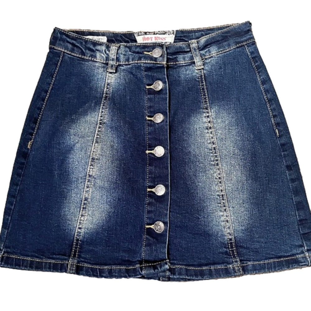 Women’s Blue Denim Mini Skirt with Button Closure - Picture 1 of 8